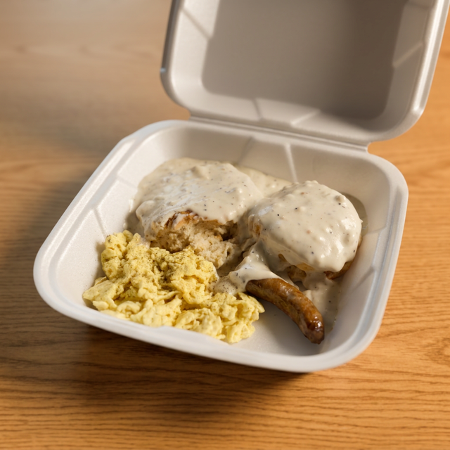Biscuit & Gravy, 2 Eggs & 2 Bacon or 2 Sausage.