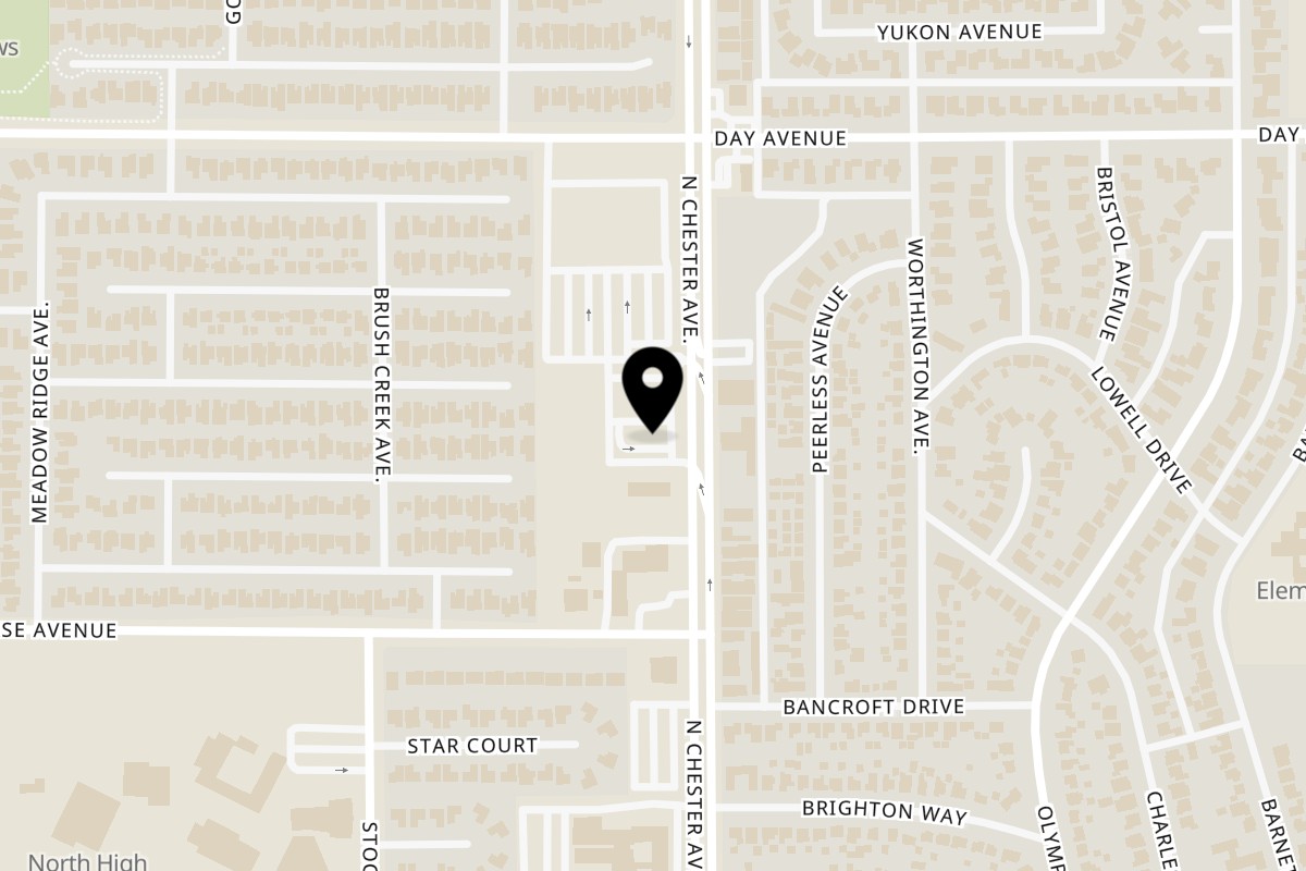 Map showing the location of Golden Ox Brundage North Chester Ave on 2933 North Chester Ave in Bakersfield